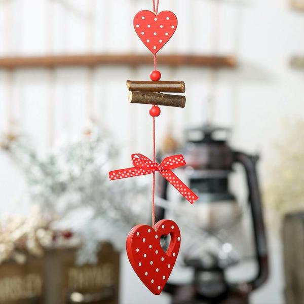 Red Wooden Hearts Christmas Hanging Ornament  |   Everlasting Bears