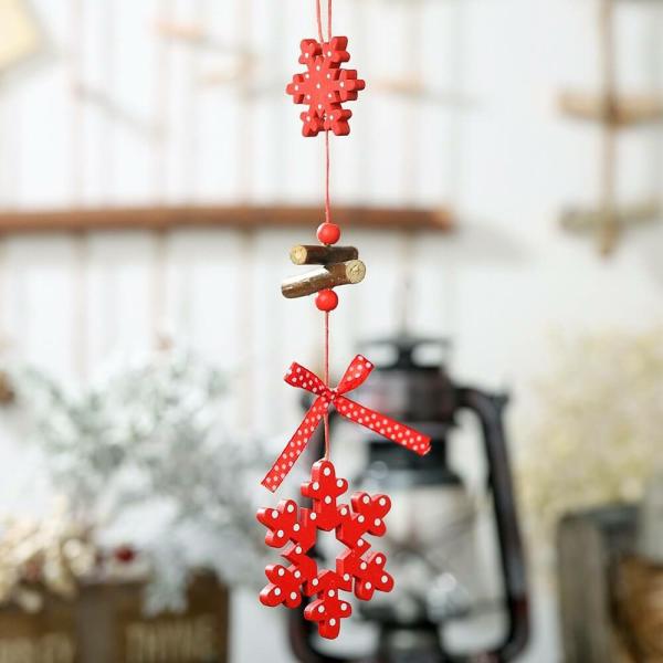 Red Wooden Snowflakes Christmas Hanging Ornament  |   Everlasting Bears