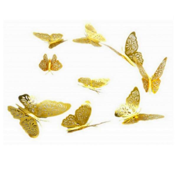 Renovable Paper Butterfly Wall Stickers 12Pk – Metallic Gold  |   3D Butterfly Stickers