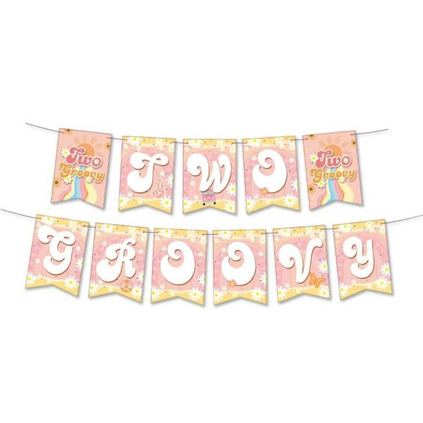 Retro Two Groovy Paper Banner  |   Party Banners