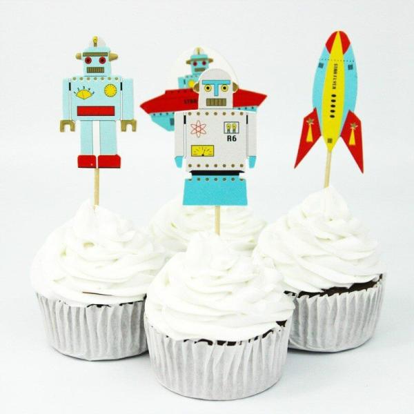 Robot Cupcake Toppers 8Pk  |   First Birthday