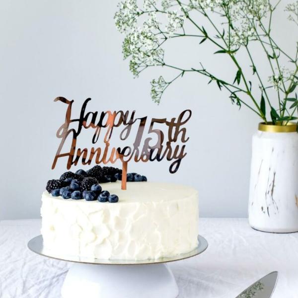 Rose Gold Acrylic ‘Happy 15Th Anniversary’ Cake Topper  |   Anniversary