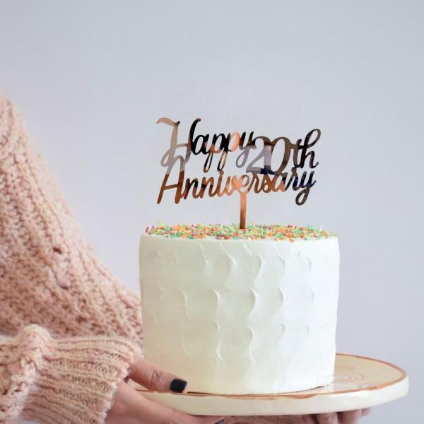 Rose Gold Acrylic ‘Happy 20Th Anniversary’ Cake Topper  |   Anniversary