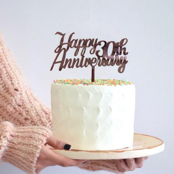 Rose Gold Acrylic ‘Happy 30Th Anniversary’ Cake Topper  |   Anniversary