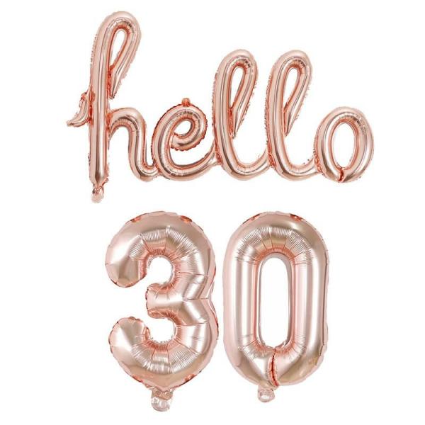 Rose Gold ‘Hello 30’ Birthday Foil Balloon Banner  |   Party Banners