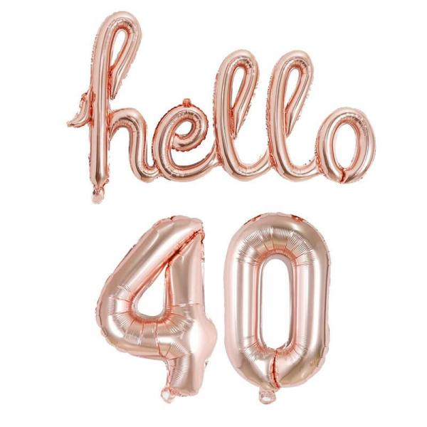 Rose Gold ‘Hello 40’ Birthday Foil Balloon Banner  |   Party Banners