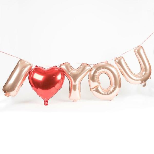 Rose Gold ‘I Love You’ With A Large Red Heart Foil Balloons  |   Foil Balloon Phrases