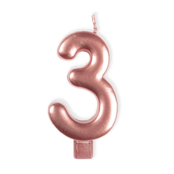 Rose Gold Numeral Moulded Candle – Number 3  |   Candles