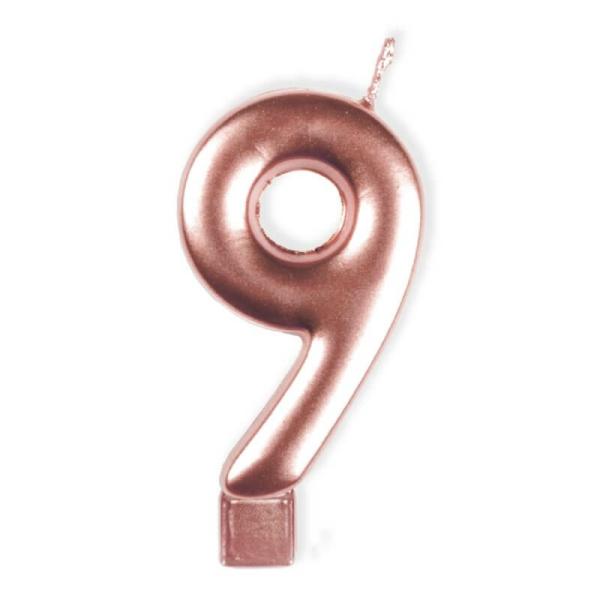 Rose Gold Numeral Moulded Candle – Number 9  |   Candles