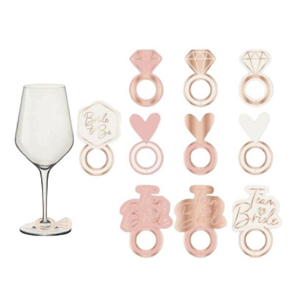 Rose Gold Team Bride Prosecco Glass Markers 10Pk  |   Stickers