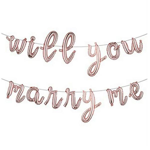 Rose Gold Will You Marry Me Lowercase Foil Balloon Banner  |   Foil Balloon Phrases