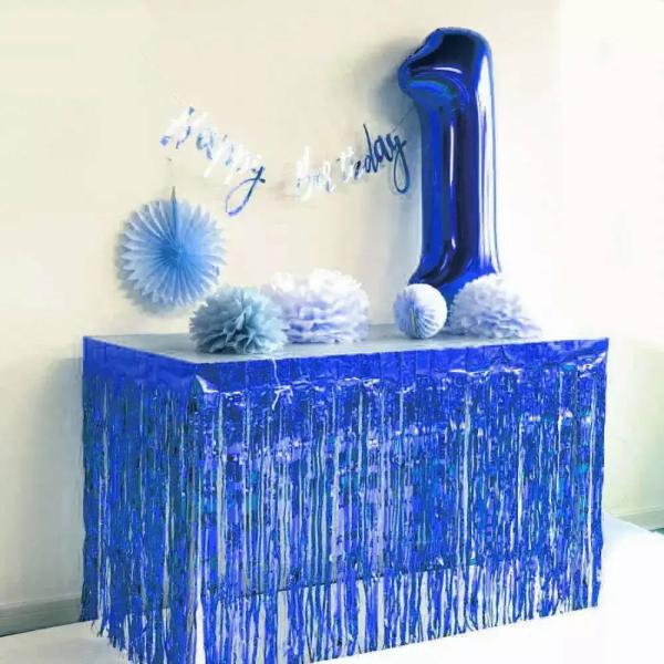 Royal Blue Foil Fringe Table Skirt  |   Table Skirts