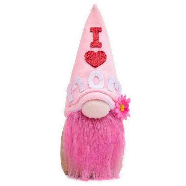 Scandinavian ‘I Love Mom’ Pink Gnome With Pink Beard  |   Gnomes