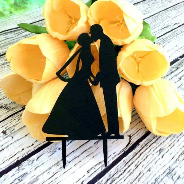 Silhouette Bride Groom Kissing Wedding Cake Topper  |   Wedding