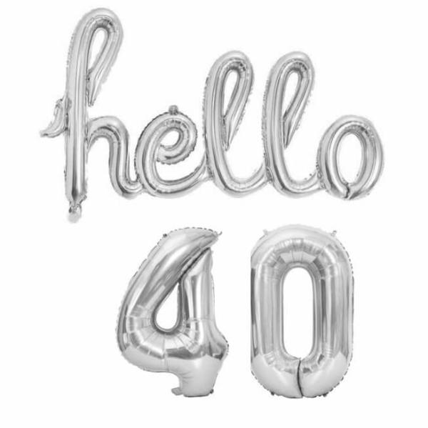 Silver ‘Hello 40’ Birthday Foil Balloon Banner  |   Party Banners