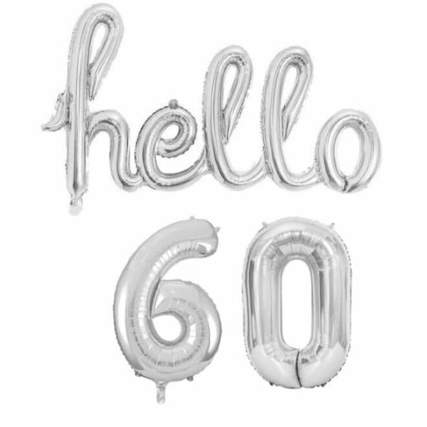 Silver ‘Hello 60’ Birthday Foil Balloon Banner  |   Party Banners