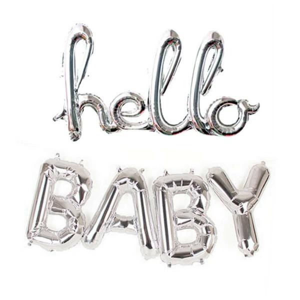 Silver ‘Hello Baby’ Letter Foil Balloon Banner  |   Foil Balloon Phrases