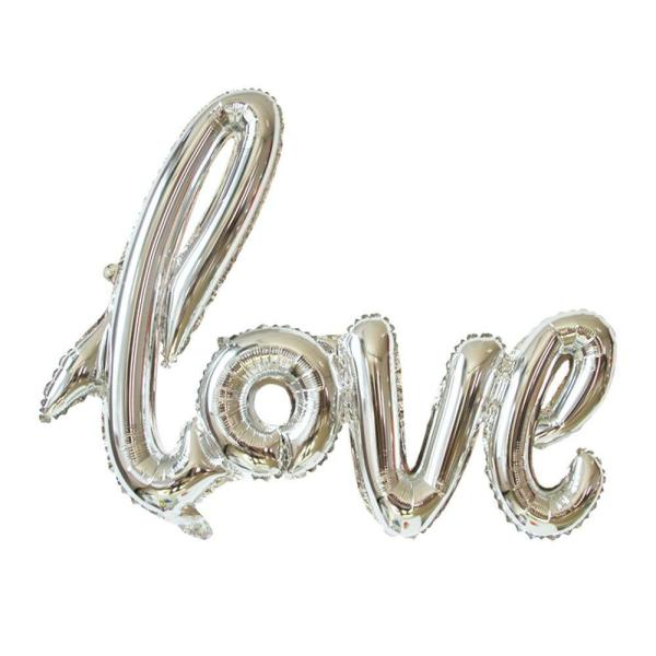 Silver Love Script Foil Balloon  |   40-Inch Numbers