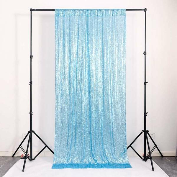 Sky Blue Shimmer Sequin Wall Backdrop Curtain  |   Sequin Backdrop Curtains