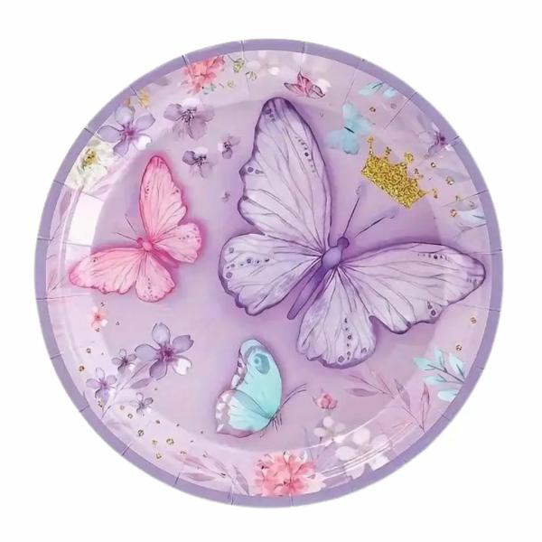 Small Purple Butterfly Paper Plates 18Cm 10Pk  |   Party Plates