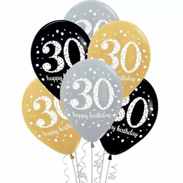 Sparkling Celebration Age 30 30Cm Latex Balloons 6Pk  |   Printed Balloons