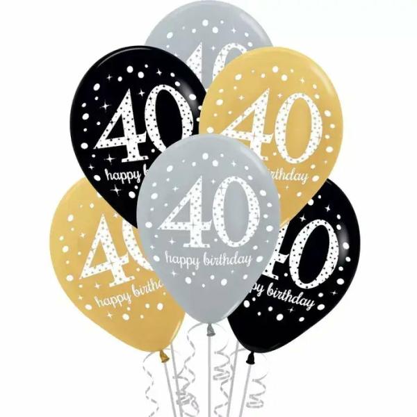 Sparkling Celebration Age 40 30Cm Latex Balloons 6Pk  |   Printed Balloons