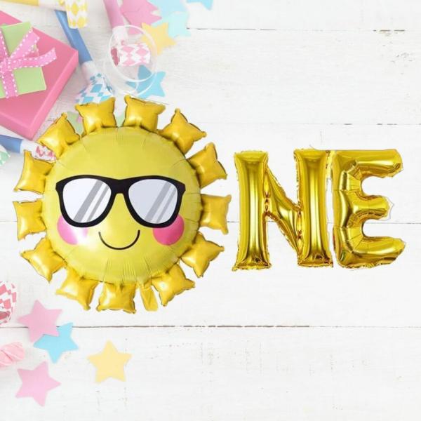 Sun With Sunglasses & Gold One Foil Balloon Banner  |   Party Banners