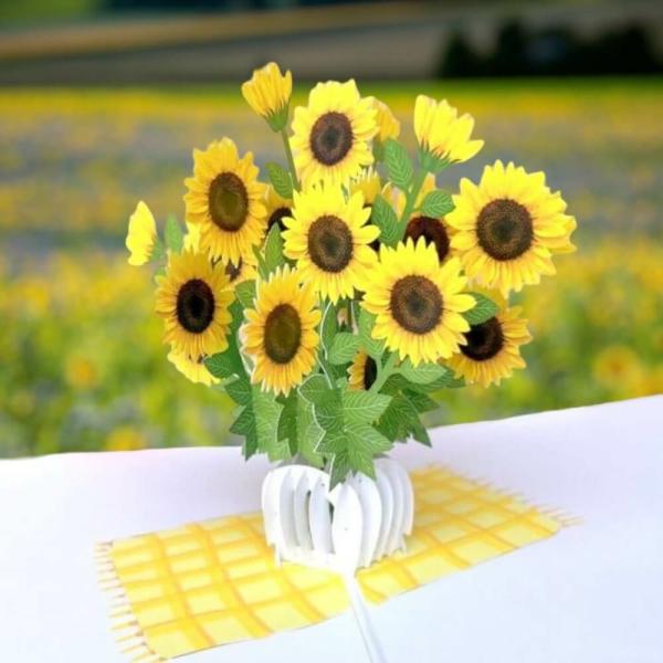 Sunflower Bouquet In White Vase Pop Card  |   Valentine’s Day