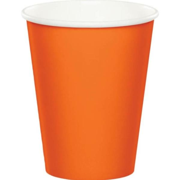 Sunkissed Orange Paper Cups 266Ml 24Pk  |   Party Napkins