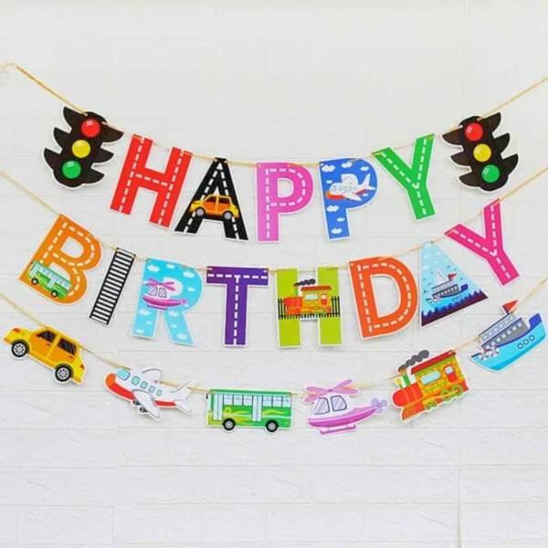 Traffic Light Vehicle Happy Birthday Paper Bunting  |   Party Banners