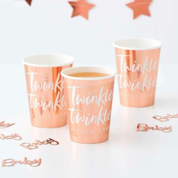 Twinkle Twinkle Rose Gold Foiled Paper Cups 8Pk  |   Party Cups