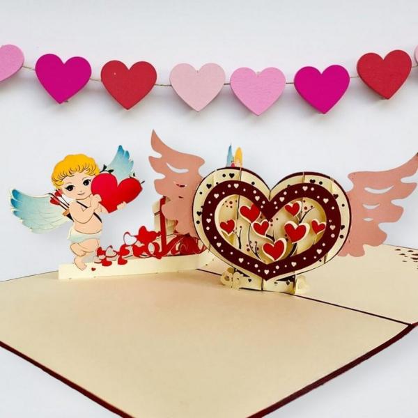 Two Cupids And Heart Pop Up Valentine’s Day Card  |   Valentine’s Day