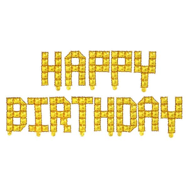 Video Game Pixel Happy Birthday Foil Balloon Banner – Gold  |   Party Banners