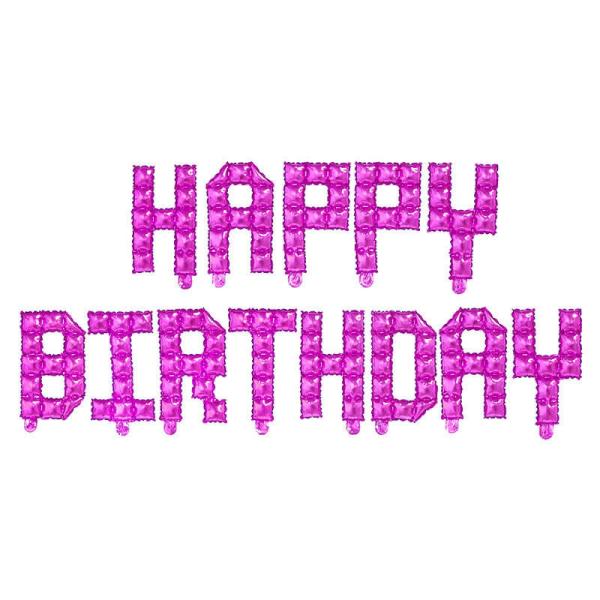 Video Game Pixel Happy Birthday Foil Balloon Banner – Hot Pink  |   Party Banners