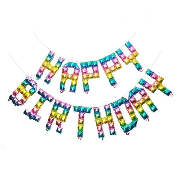 Video Game Pixel Happy Birthday Foil Balloon Banner – Rainbow  |   Party Banners