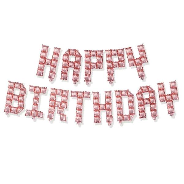 Video Game Pixel Happy Birthday Foil Balloon Banner – Rose Gold  |   Party Banners