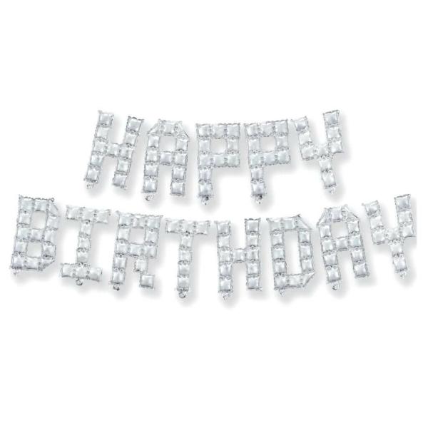 Video Game Pixel Happy Birthday Foil Balloon Banner – Silver  |   Party Banners