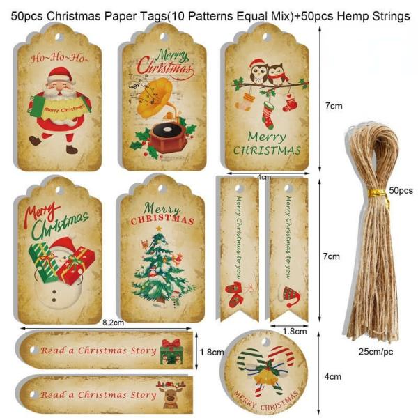 Vintage Christmas Kraft Paper Gift Tags With Twine String 50Pk  |   Everlasting Bears