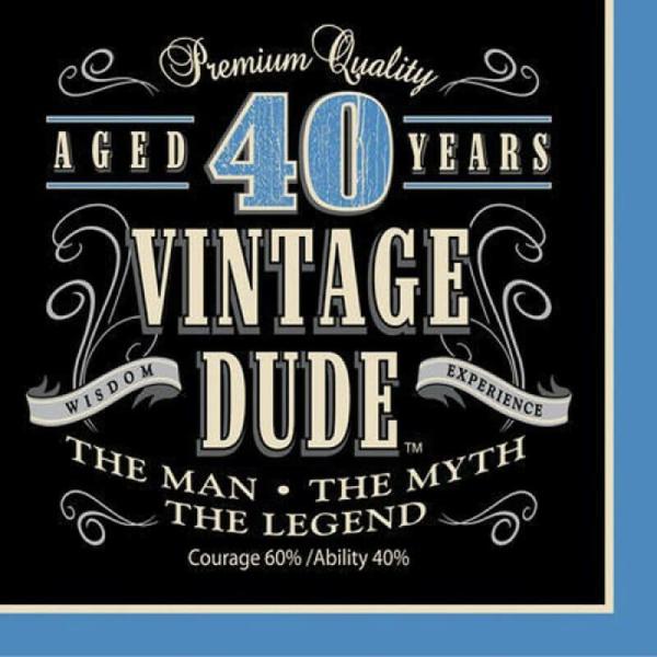 Vintage Dude 40Th Birthday Lunch Napkins 16Pk  |   Party Napkins