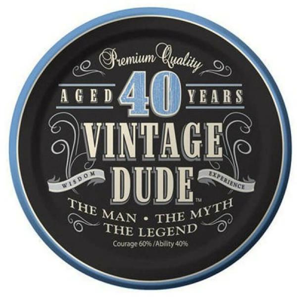 Vintage Dude 40Th Birthday Lunch Paper Plates 18Cm 8Pk  |   Table Centrepieces