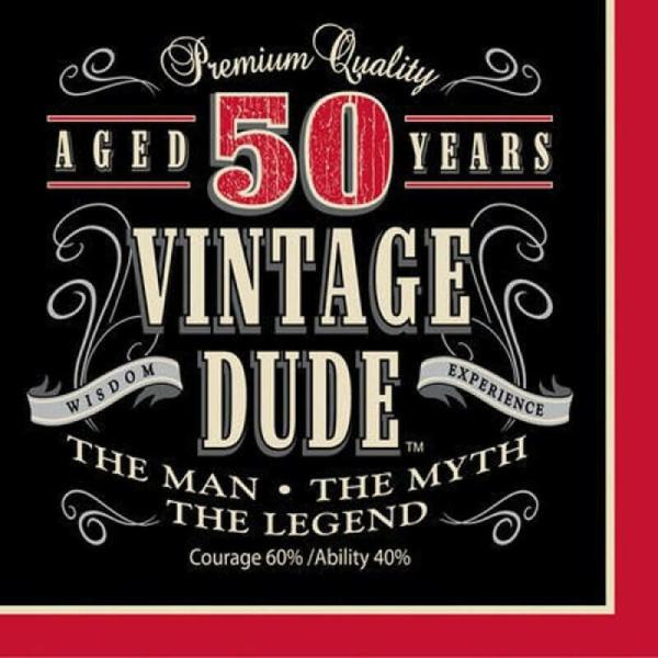 Vintage Dude 50Th Birthday Lunch Napkins 16Pk  |   Party Napkins