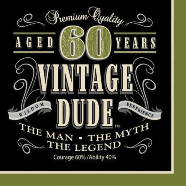 Vintage Dude 60Th Birthday Lunch Napkins 16Pk  |   Party Napkins