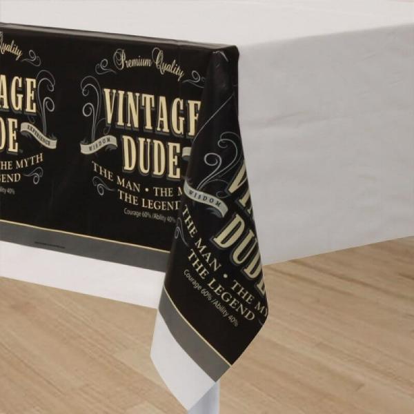 Vintage Dude Birthday Plastic Tablecover Border Print  |   Table Covers