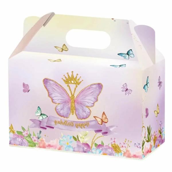 Watercolour Purple Floral Butterfly Gable Treat Boxes 10Pk  |   Treat Boxes & Bags