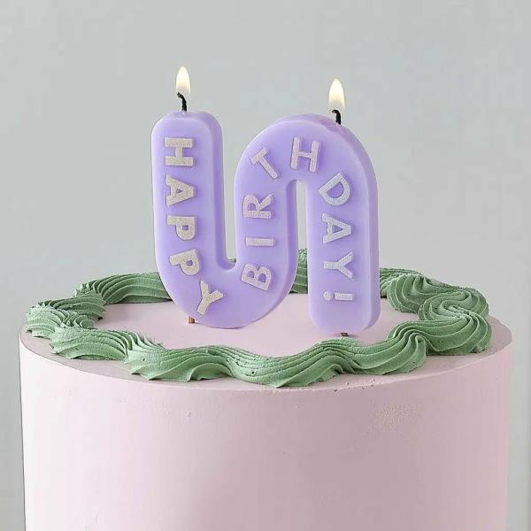 Wavy Pastel Purple Happy Birthday Candle  |   Candles