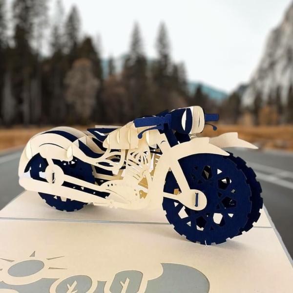 White And Blue Motorbike Pop Up Card  |   Vehicles