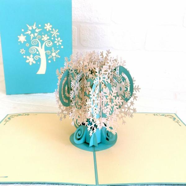 White & Blue Christmas Snowflake Tree Pop Card – Blue Cover  |   Christmas