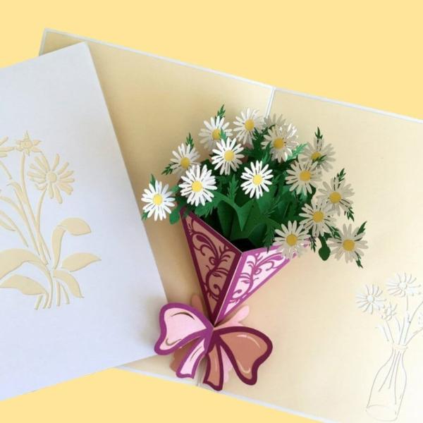 White Daisy Bouquet 3D Card  |   Valentine’s Day