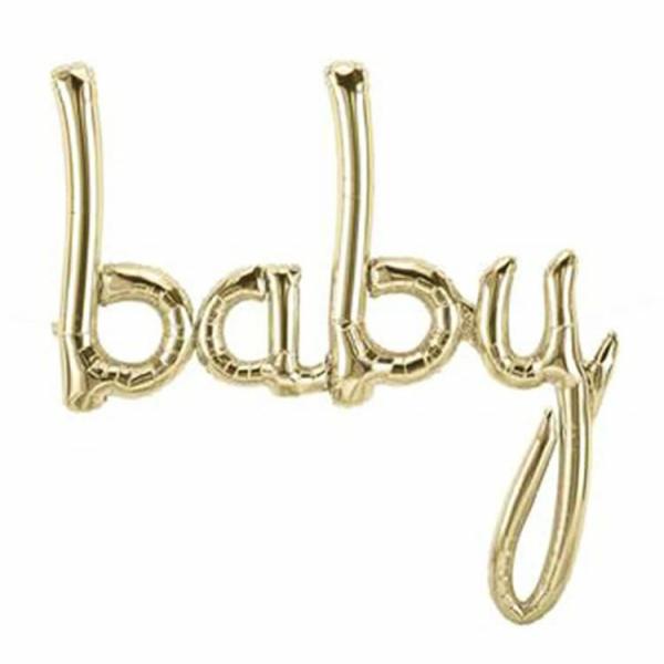 White Gold ‘Baby’ Script Baby Shower Foil Balloon  |   Foil Balloon Phrases