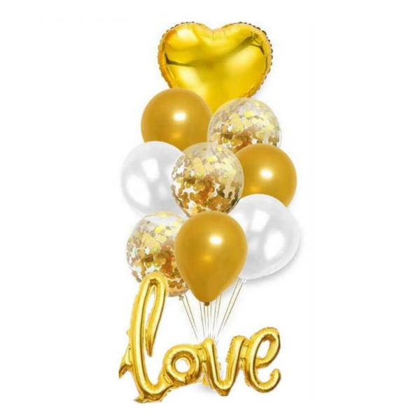 White & Gold Love Heart Balloon Bouquet 10Pk  |   Balloon Bouquets